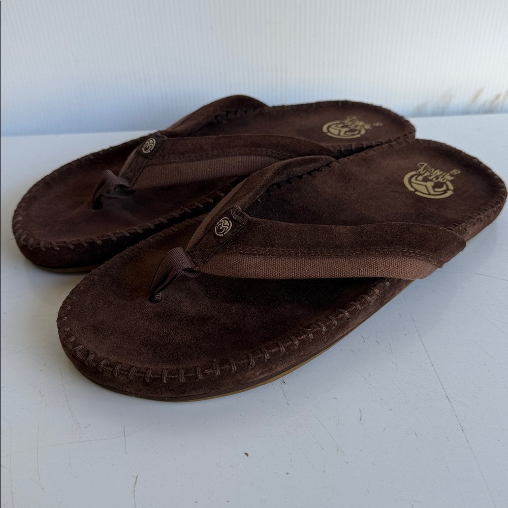 NEW Ocean Minded Suede Leather Flip Flops Mens Size 8 Brown - Picture 3 of 6